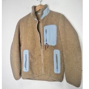 JW Anderson Womens XXS Tan / Blue SHERPA FLEECE JACKET zip Pockets